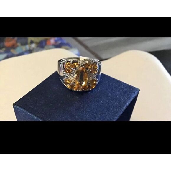 2.57 Carat Sparkling Genuine Citrine Gemstone Wide Band Ring Sz 9~.925 Sterling - Picture 3 of 4